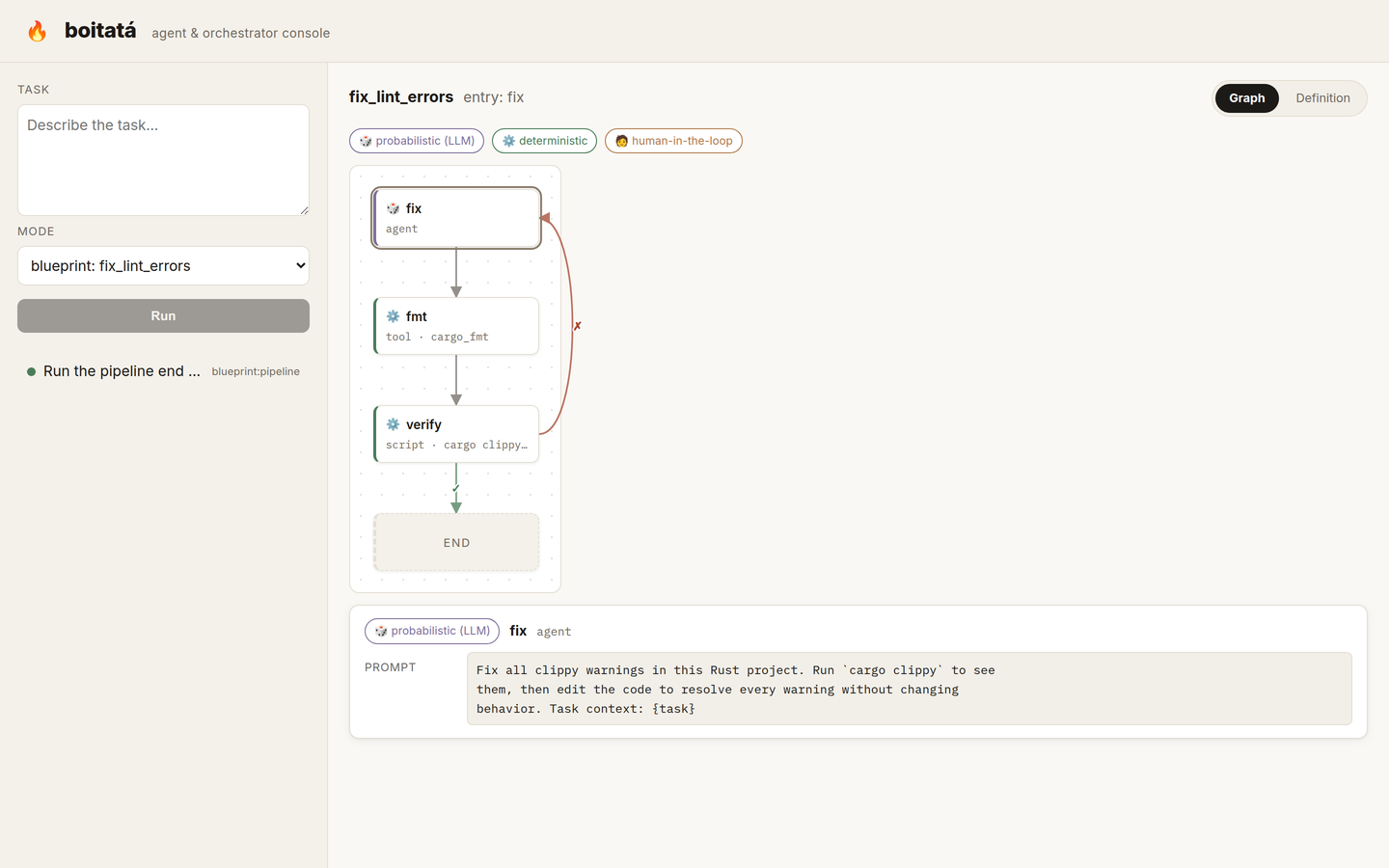Blueprint graph — deterministic and probabilistic steps