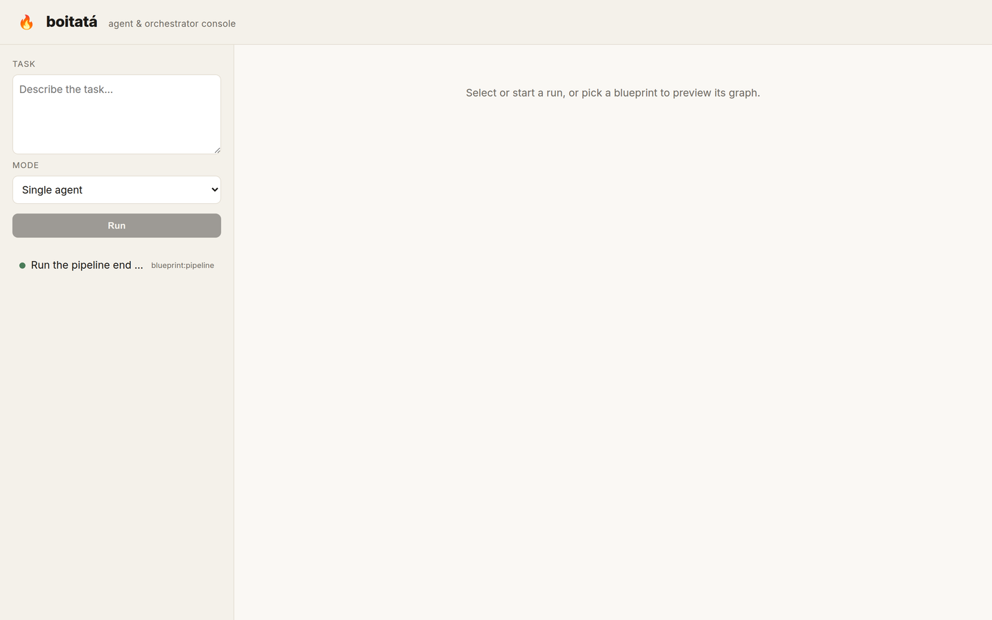 Dashboard — run form and run list